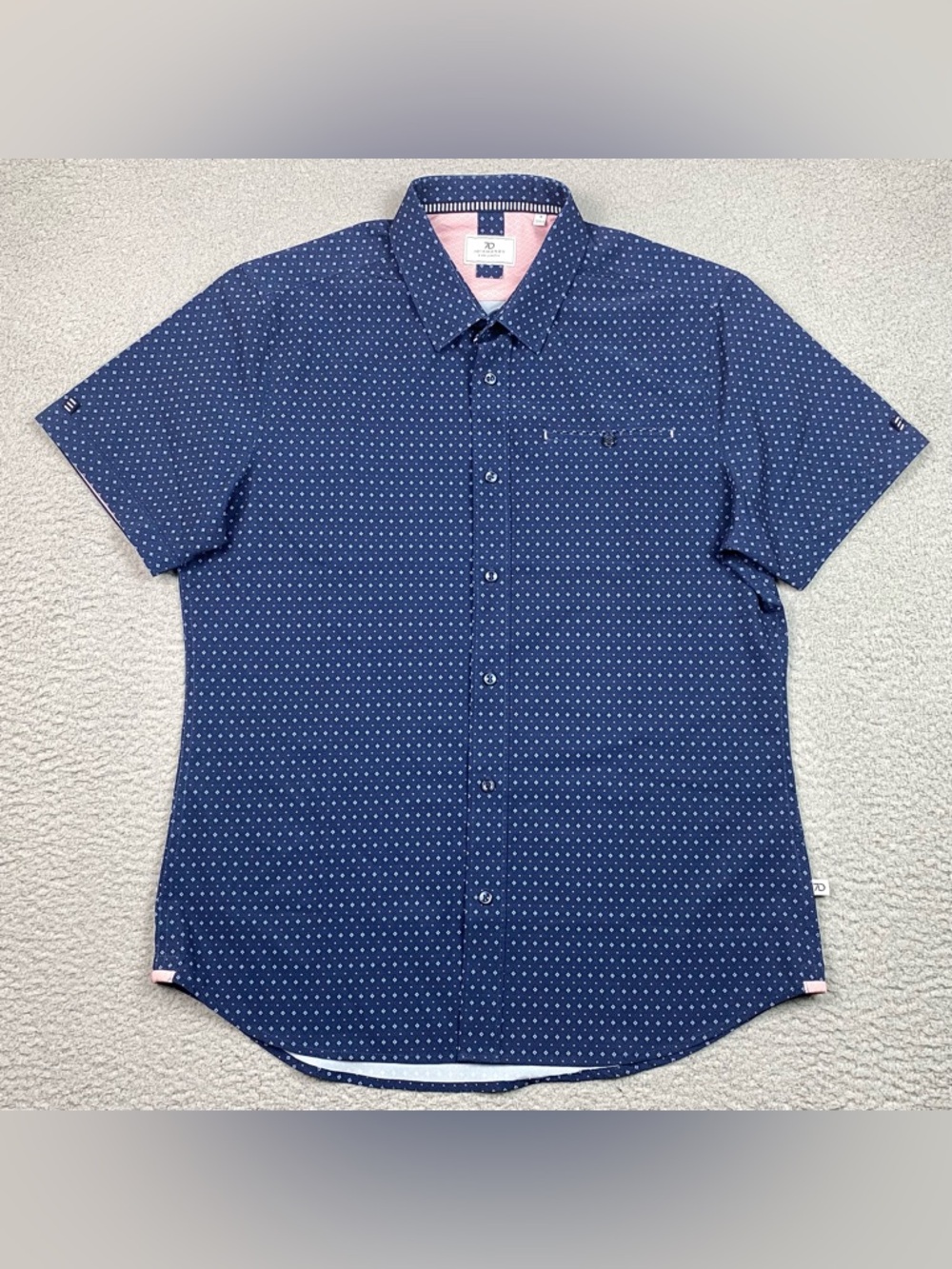7 Diamonds 4 Way Stretch Men's Size M Blue Short Sleeve Button Up Shirt EUC